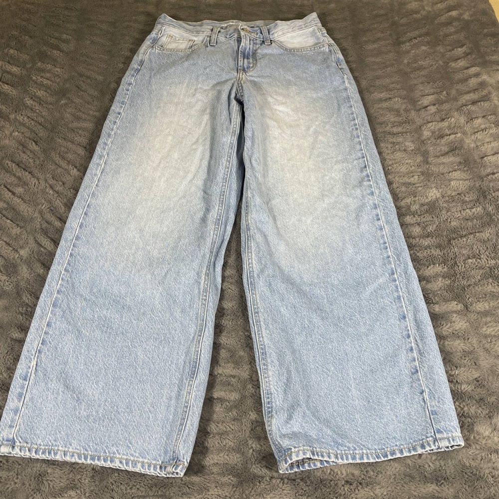 Old Navy Wow Baggy Wide Leg Jeans Womens 4 Light Wash Mid Rise 100% Cotton AN910